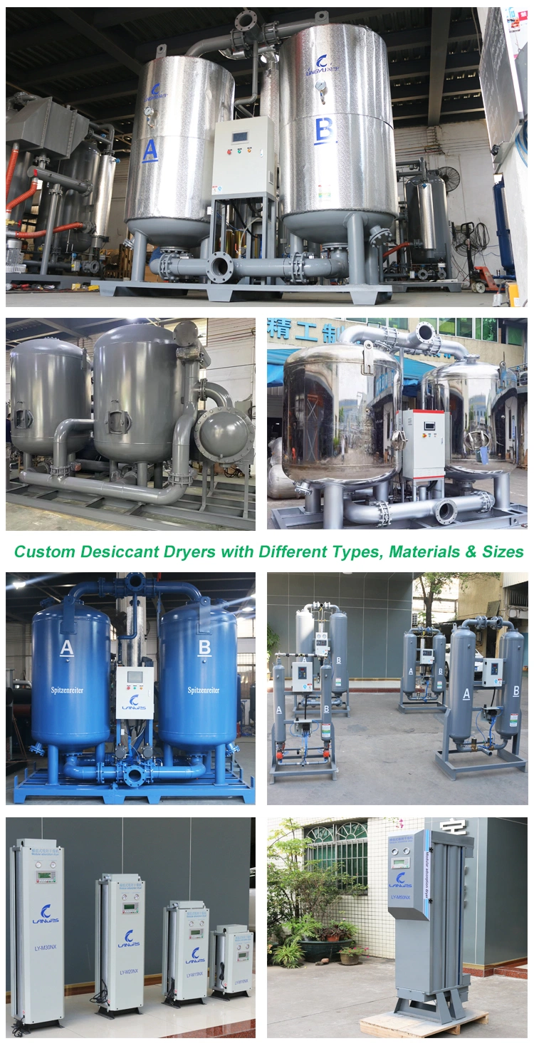 Lingyu Brand -20c -40c Dew Point Desiccant Air Dryer for Air Compressor Low Pressure Heatless Adsorption Air Dryer